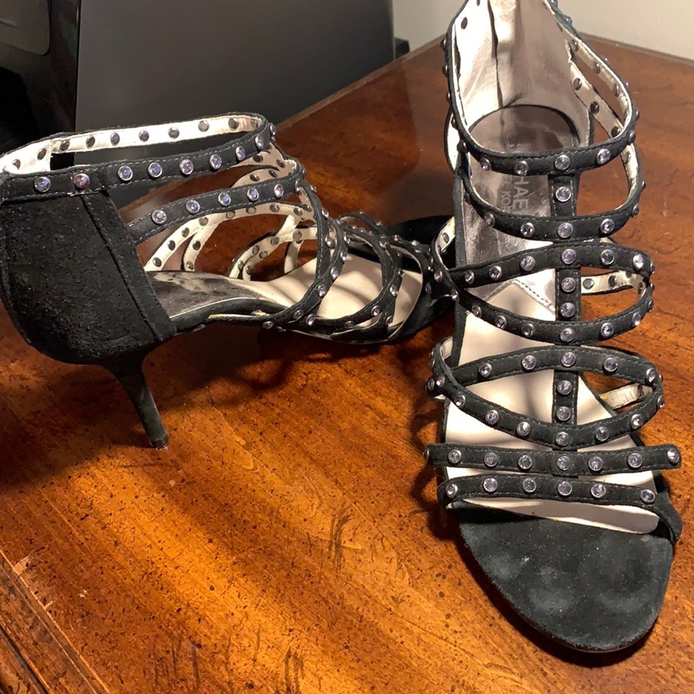 Michael Kors Black Suede Studded Heel Sandals Size 10M